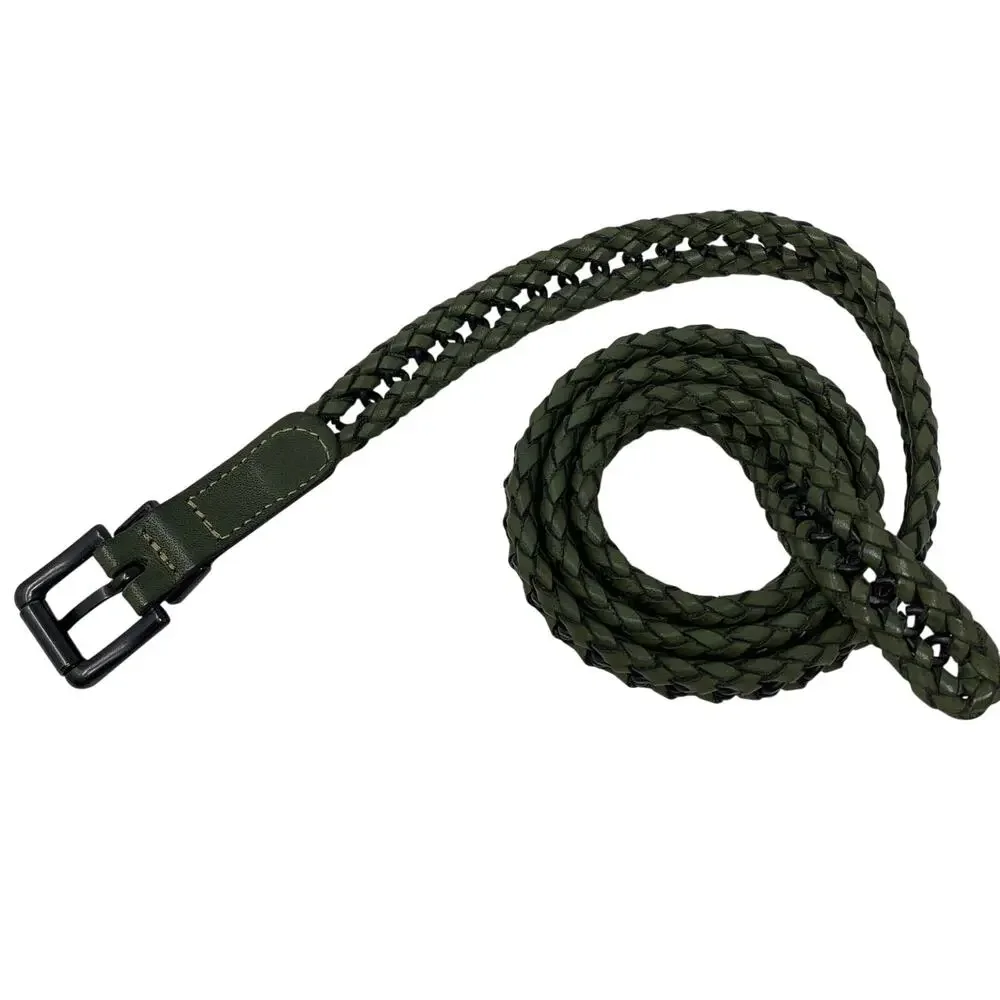 Unbranded Green and Black Braided Leather Belt Womens Size L/XL